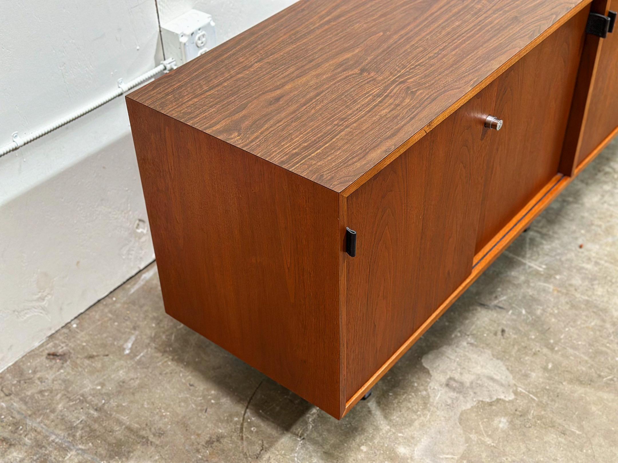 Mid-Century Modern Vintage Midcentury Florence Knoll Credenza - Walnut + Chrome + Leather For Sale