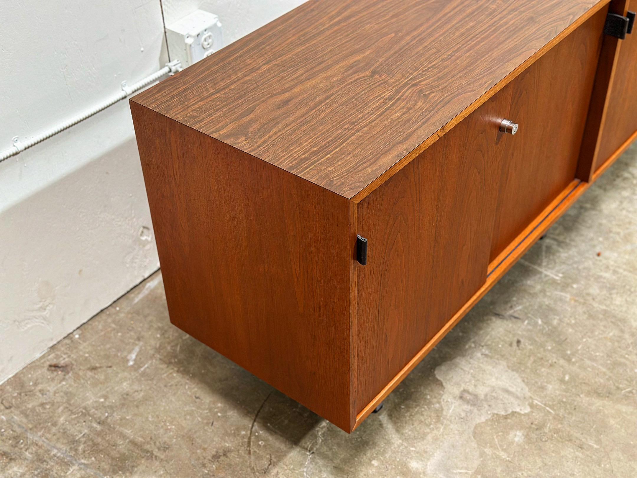 Vintage Midcentury Florence Knoll Credenza - Walnut + Chrome + Leather In Good Condition For Sale In Decatur, GA