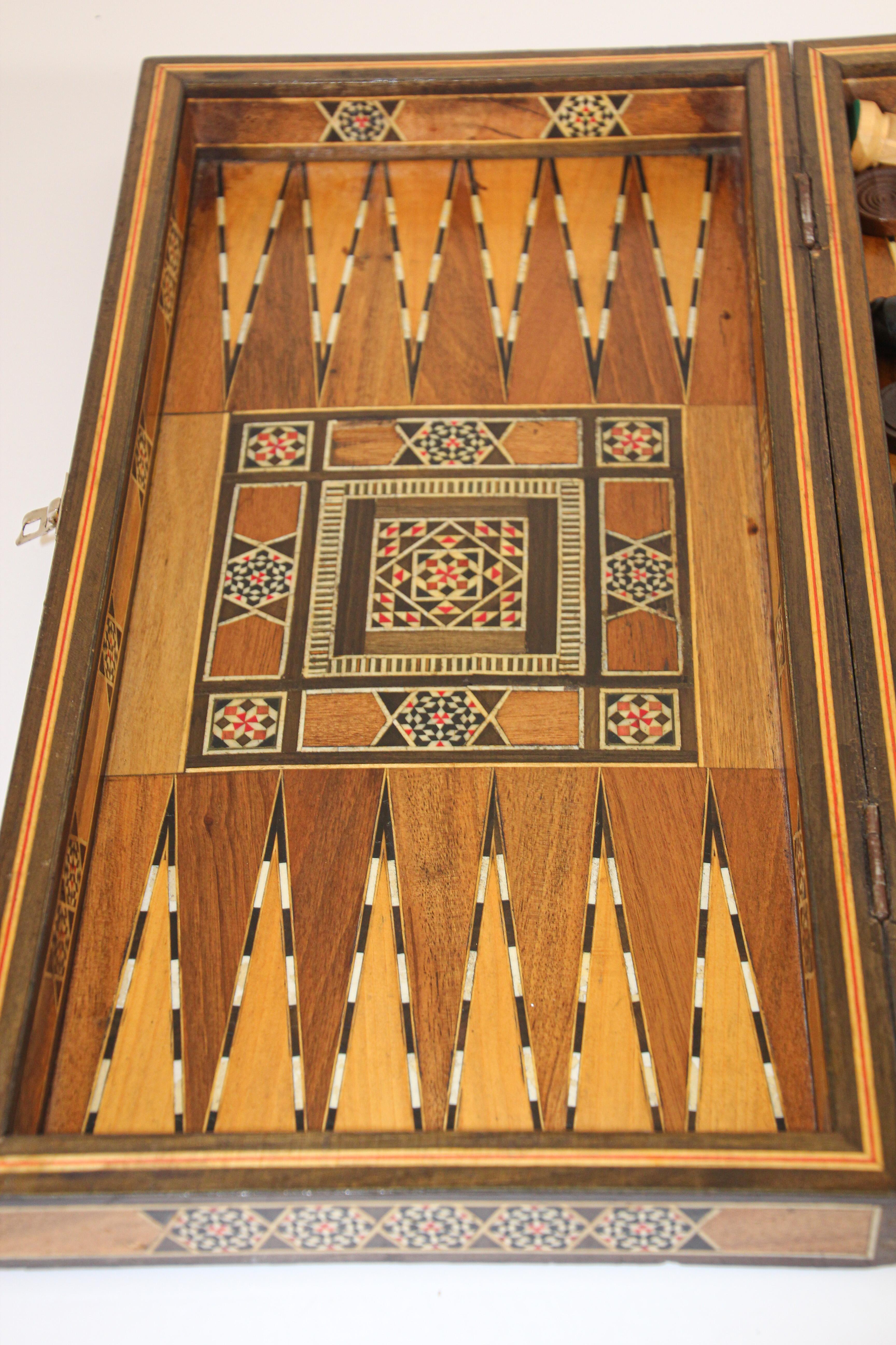 Vintage Midcentury Folding Mosaic Inlaid Box with Backgammon Game 4
