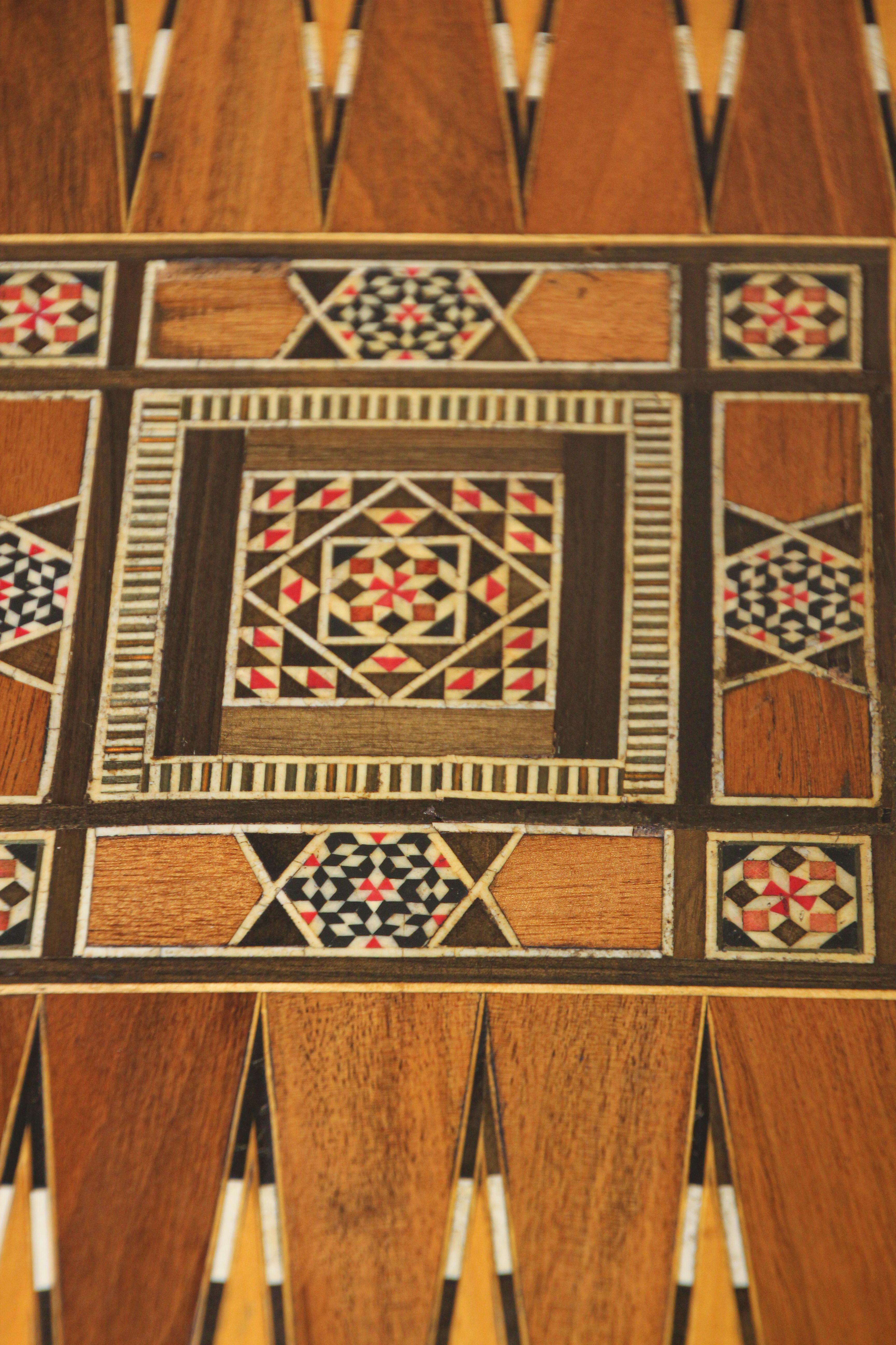 Vintage Midcentury Folding Mosaic Inlaid Box with Backgammon Game 5