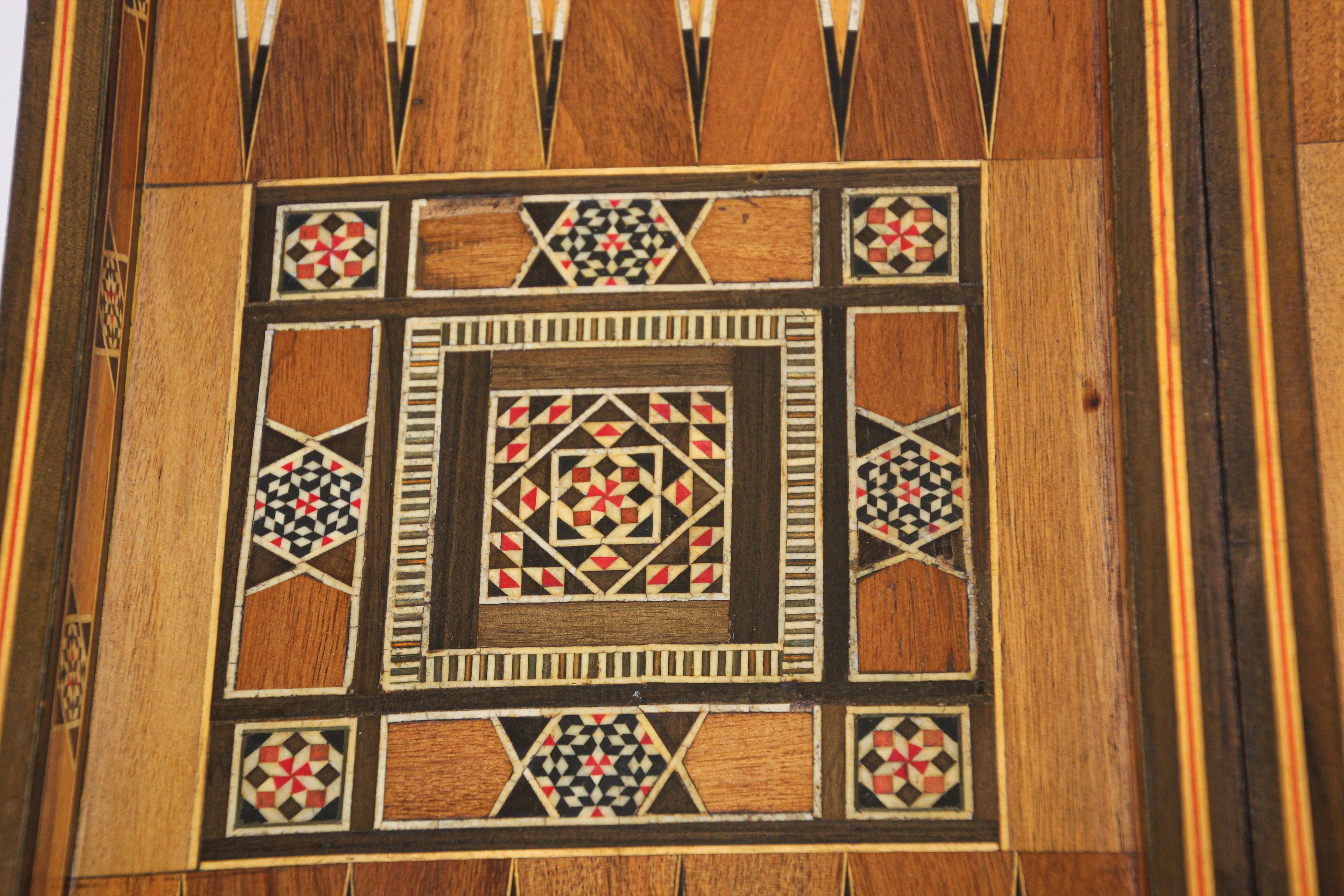 Vintage Midcentury Folding Mosaic Inlaid Box with Backgammon Game 7