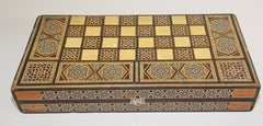 Vintage Midcentury Folding Mosaic Inlaid Box with Backgammon Game