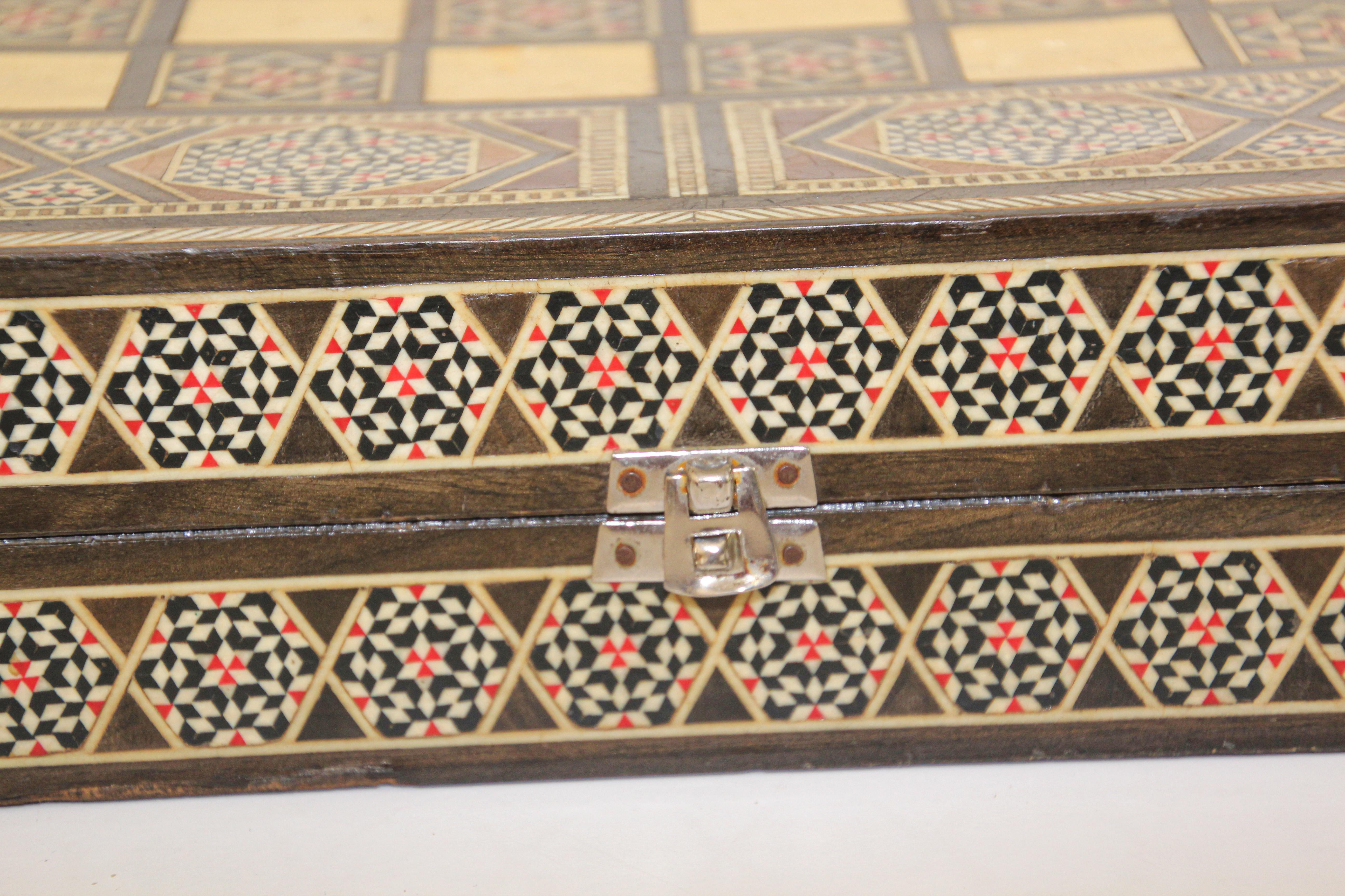 Moorish Vintage Midcentury Folding Mosaic Inlaid Box with Backgammon Game