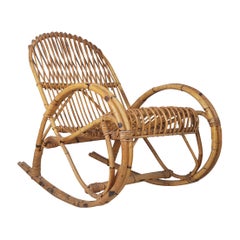 Vintage Midcentury Franco Albini Style Rattan Rocking Chair