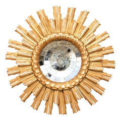Vintage Midcentury French Two-Layered Sunburst with Concave Paneled Mirror