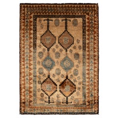Gabbeh Persischer Teppich aus Wolle in Beige, Braun und Blau aus der Mitte des Jahrhunderts von Teppich & Kelim