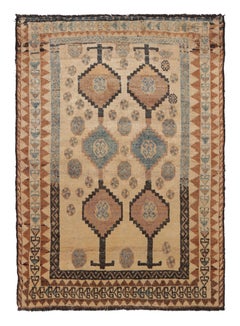 Tapis persan Gabbeh vintage en laine beige, marron et bleu du milieu du siècle dernier par Rug & Kilim