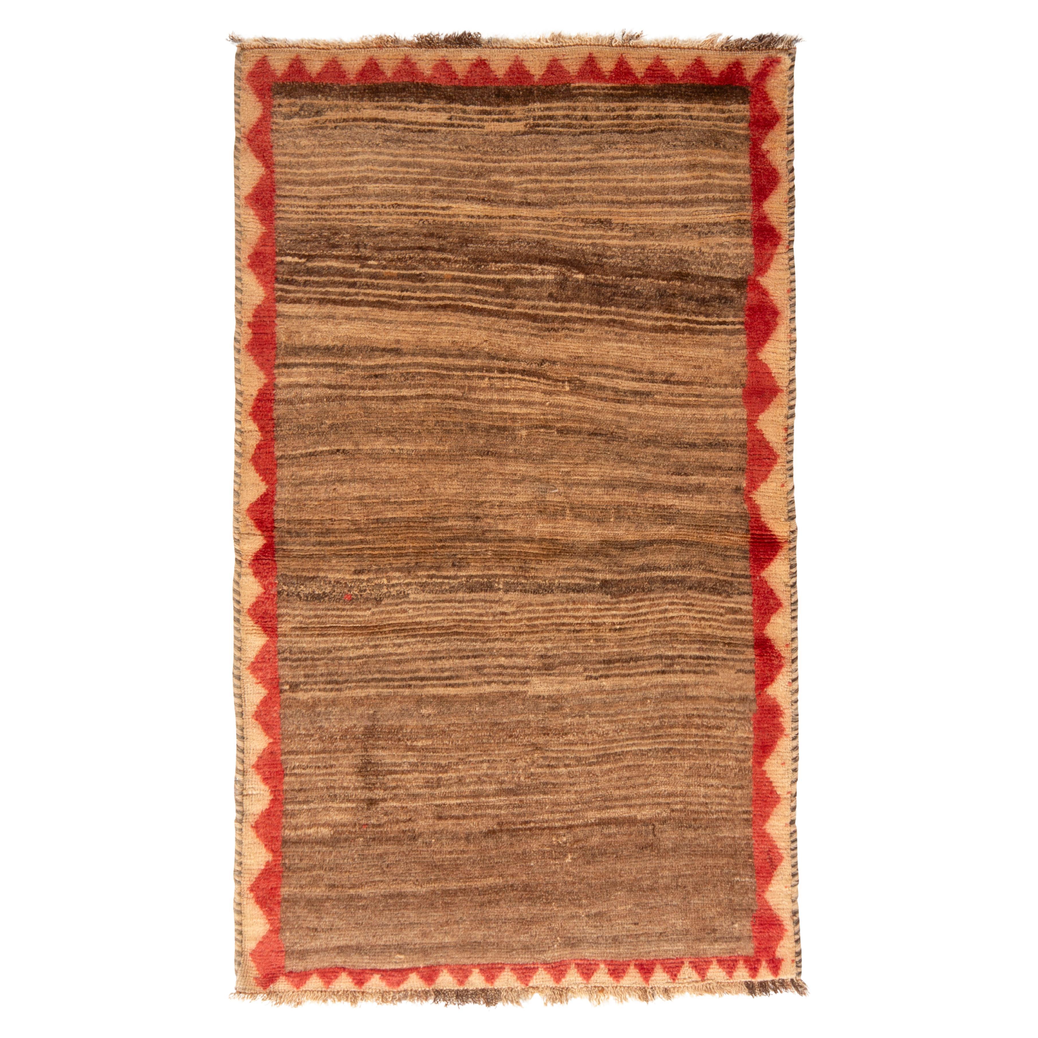 Vintage Midcentury Gabbeh Beige-Brown and Red Wool Persian Rug by Rug & Kilim