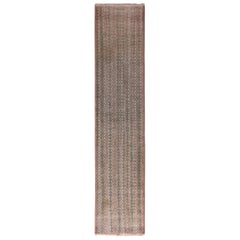 Vintage Midcentury Beige-Brown Pink and Green Wool Runner by Rug & Kilim