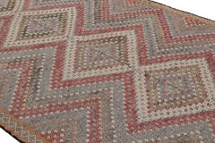 Vintage Midcentury Geometric Beige-Brown Red, Blue Wool Kilim Rug by Rug & Kilim