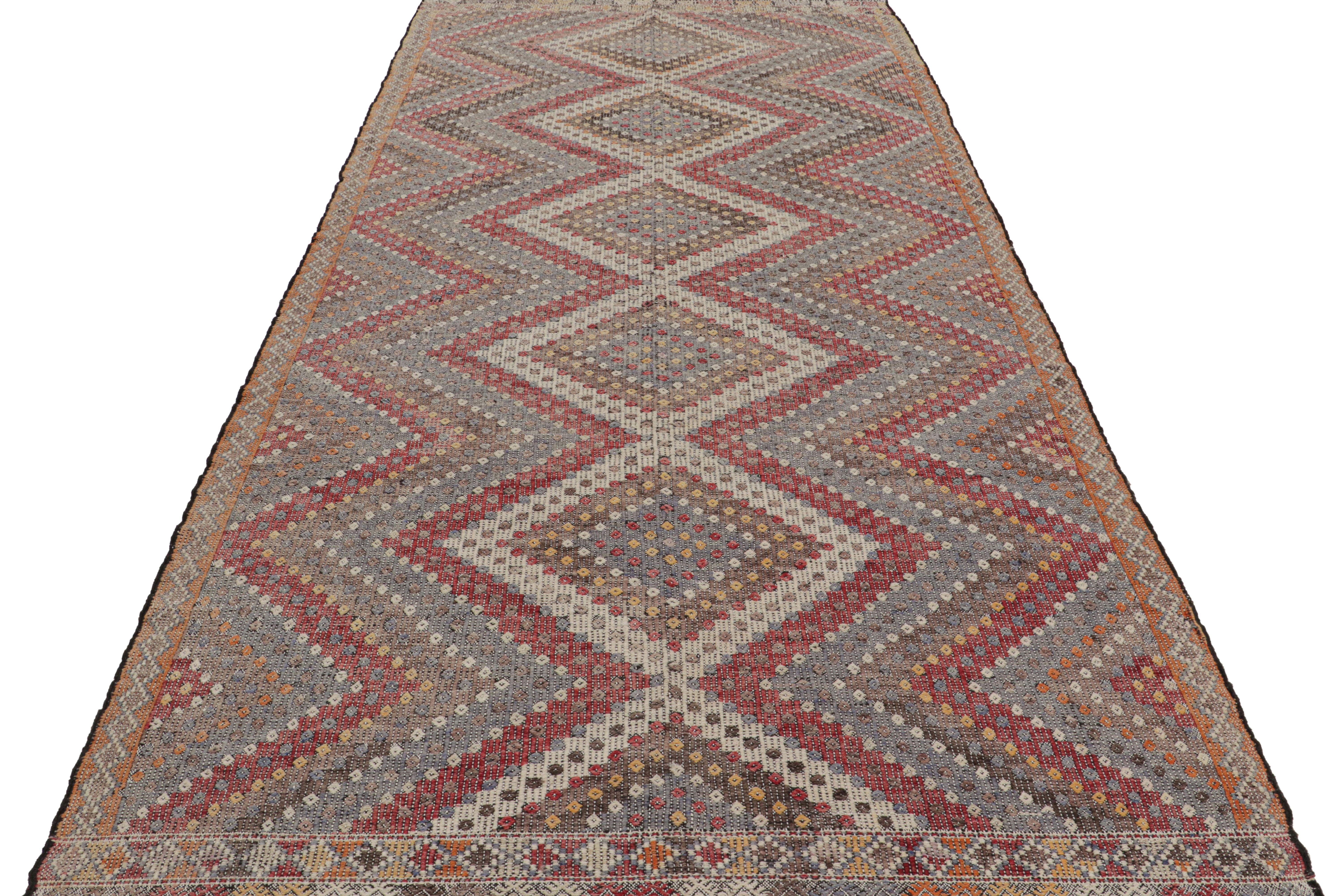 Vintage Midcentury Geometric Beige-Brown Red, Blue Wool Kilim Rug by Rug & Kilim In Good Condition For Sale In Long Island City, NY
