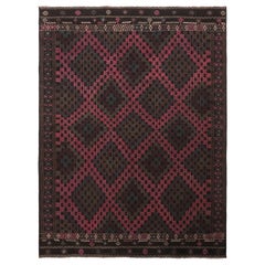 Tapis Kilim géométrique vintage en laine rose, violet et marron du milieu du siècle dernier par Rug & Kilim