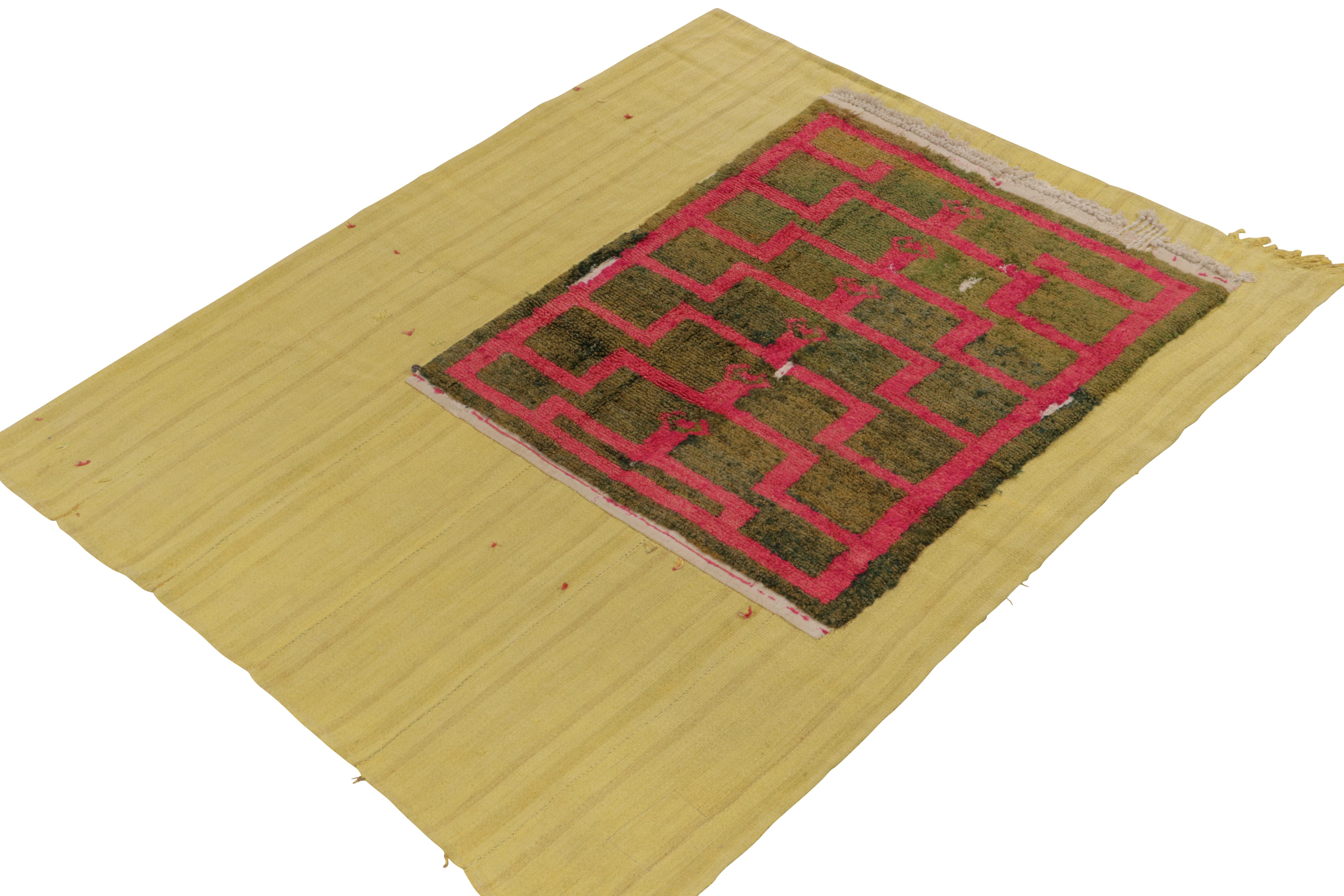 Turkish Vintage Midcentury Geometric Red, Green Layered Wool Flat-Weave by Rug & Kilim For Sale