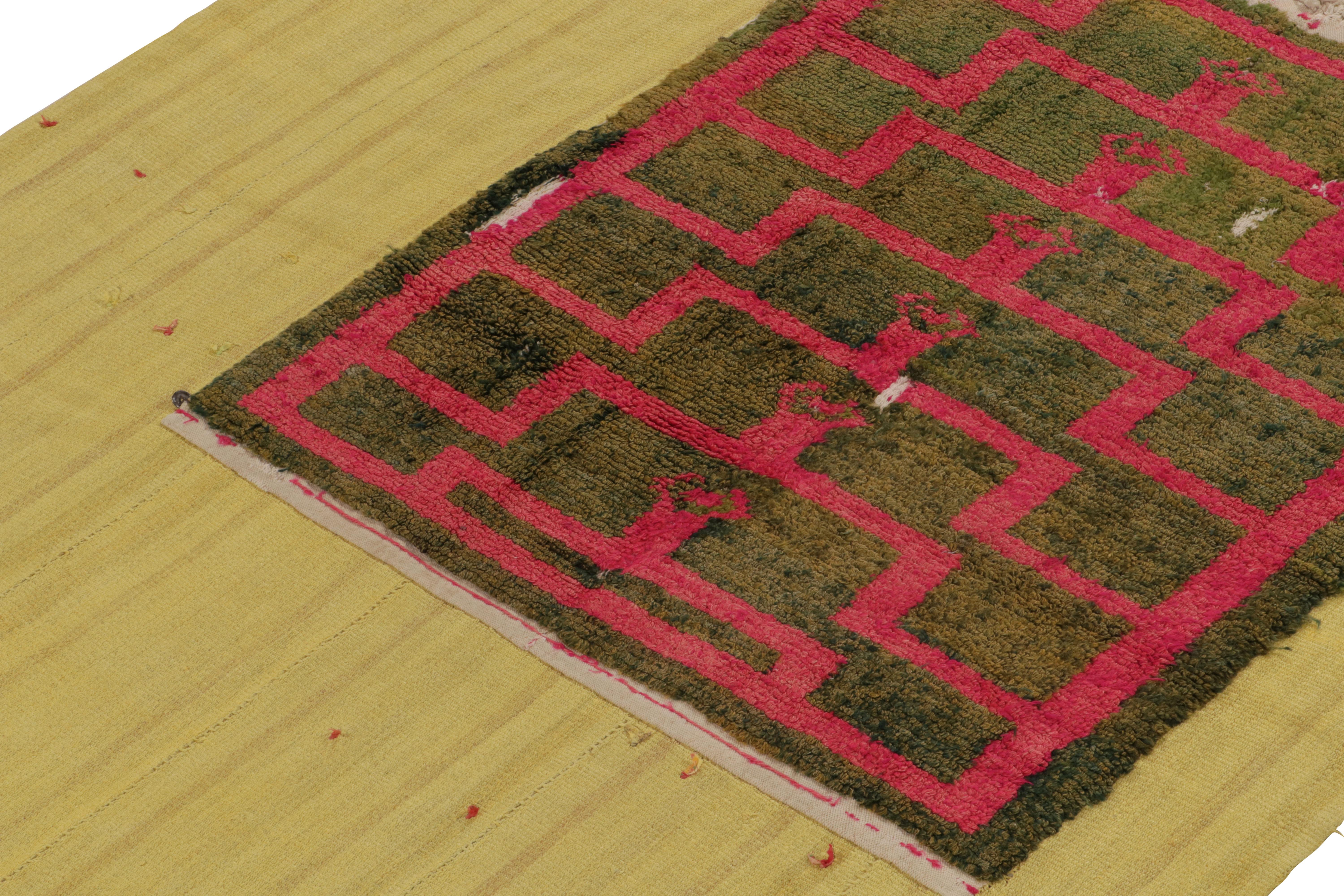 Hand-Woven Vintage Midcentury Geometric Red, Green Layered Wool Flat-Weave by Rug & Kilim For Sale