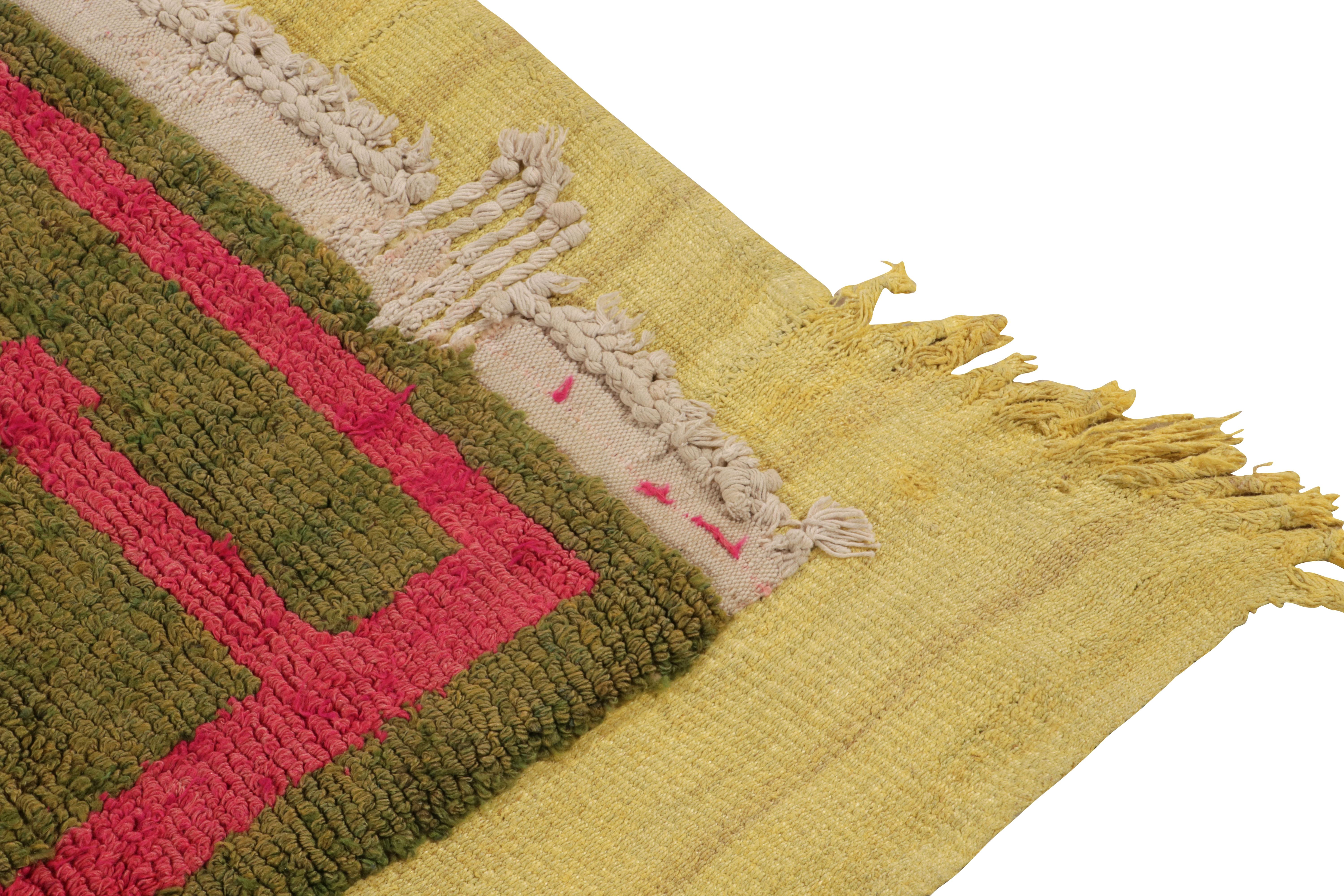 Vintage Midcentury Geometric Red, Green Layered Wool Flat-Weave by Rug & Kilim In Good Condition For Sale In Long Island City, NY