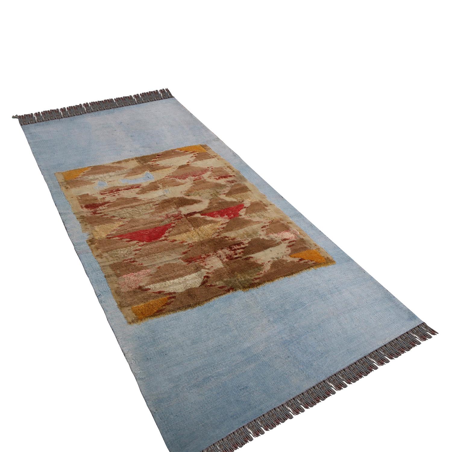 Hand woven in wool originating from Turkey between 1950-1960, this vintage mid-century flat-weave rug represents one of the most visually unique lines to join Rug & Kilim’s collection, a distinct layering of 1950s flatweaves creating a look both