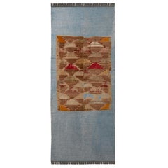 Geometrisches Flachgewebeteppich aus brauner und blauer Wolle von Teppich & Kelim, Vintage, Mitte des Jahrhunderts