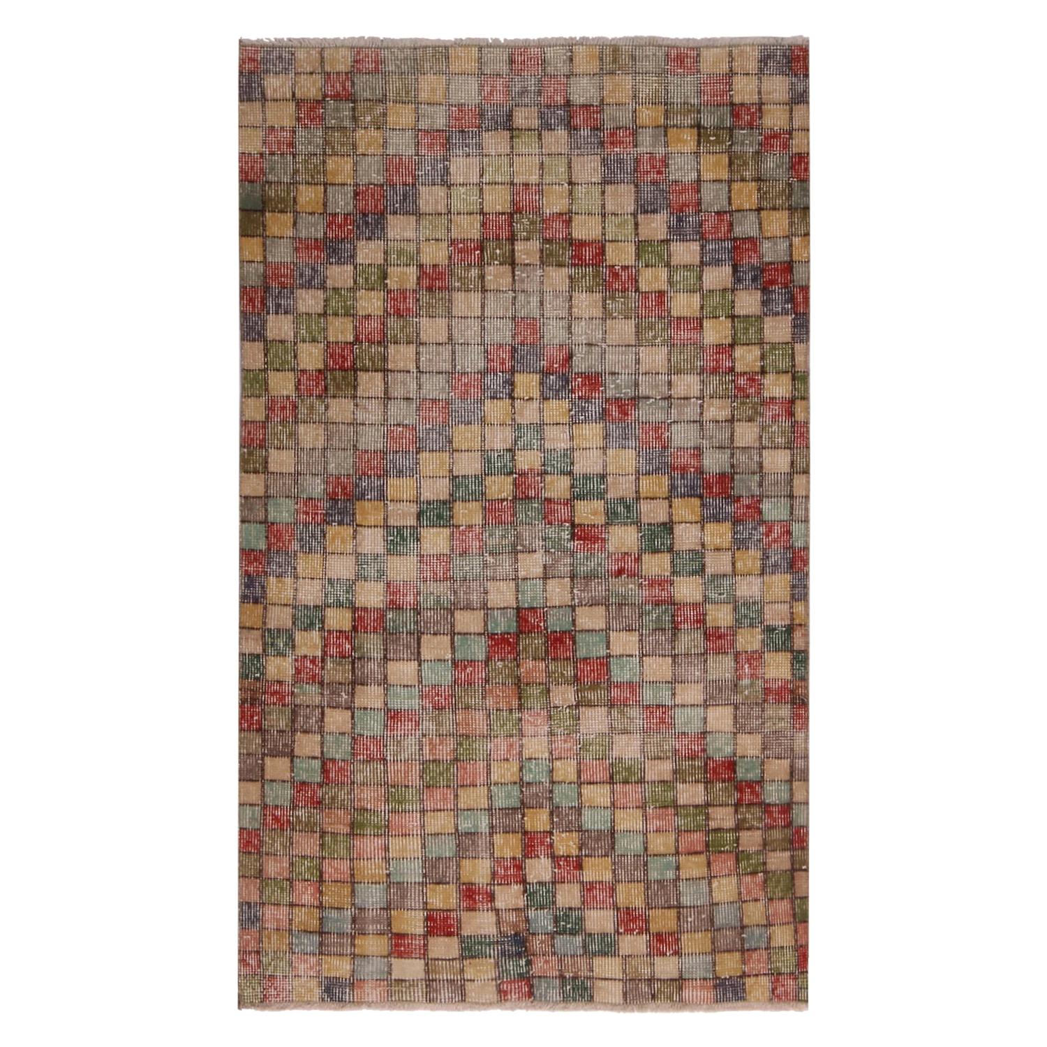 Vintage Midcentury Geometric Wool Rug with Multi-Color Pattern