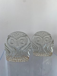 Vintage Midcentury Glass Owl Bookends by Blenko