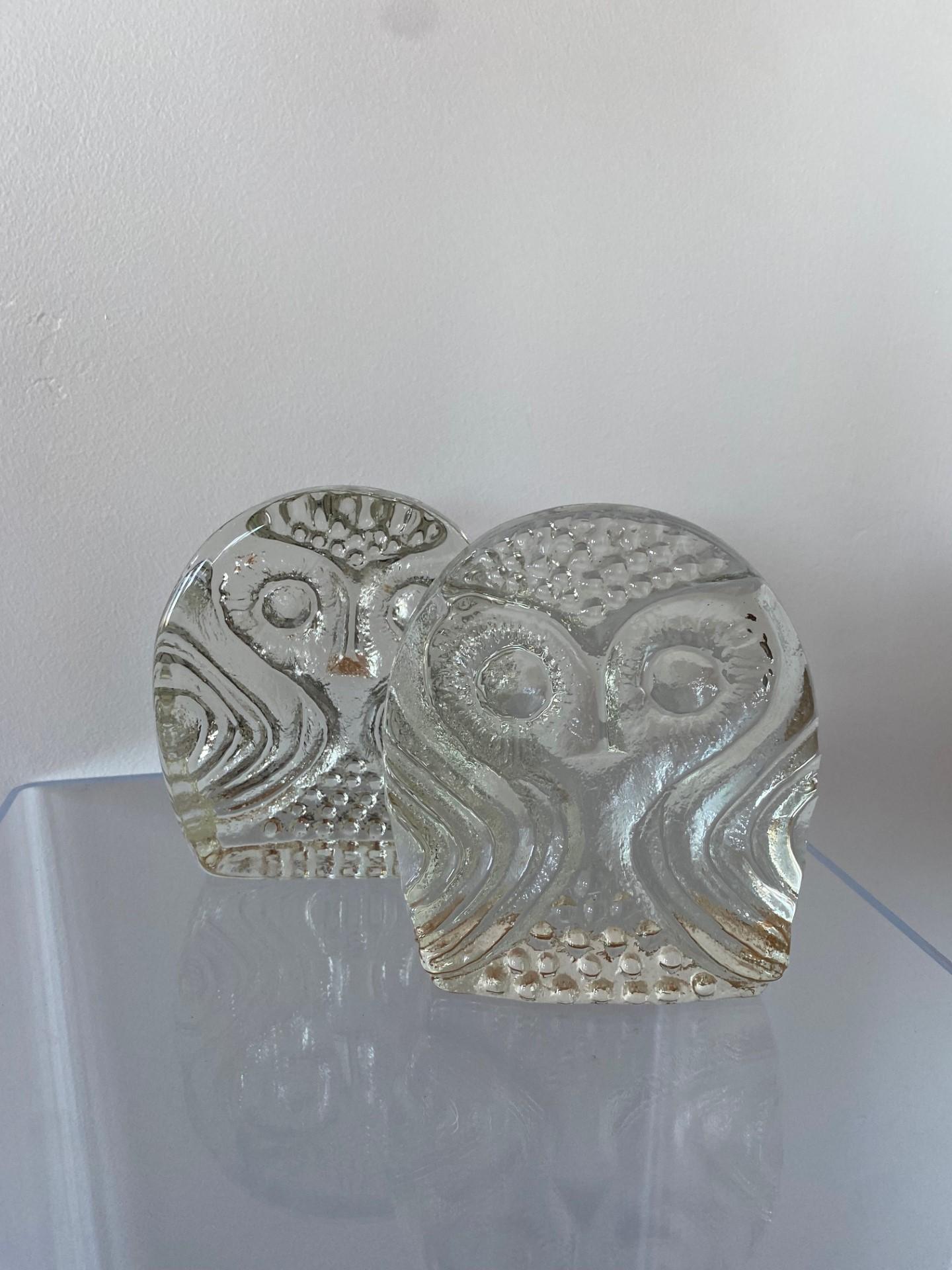 Mid-Century Modern Vintage Midcentury Glass Owl Bookends by Blenko For Sale