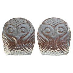 Retro Midcentury Glass Owl Bookends by Blenko