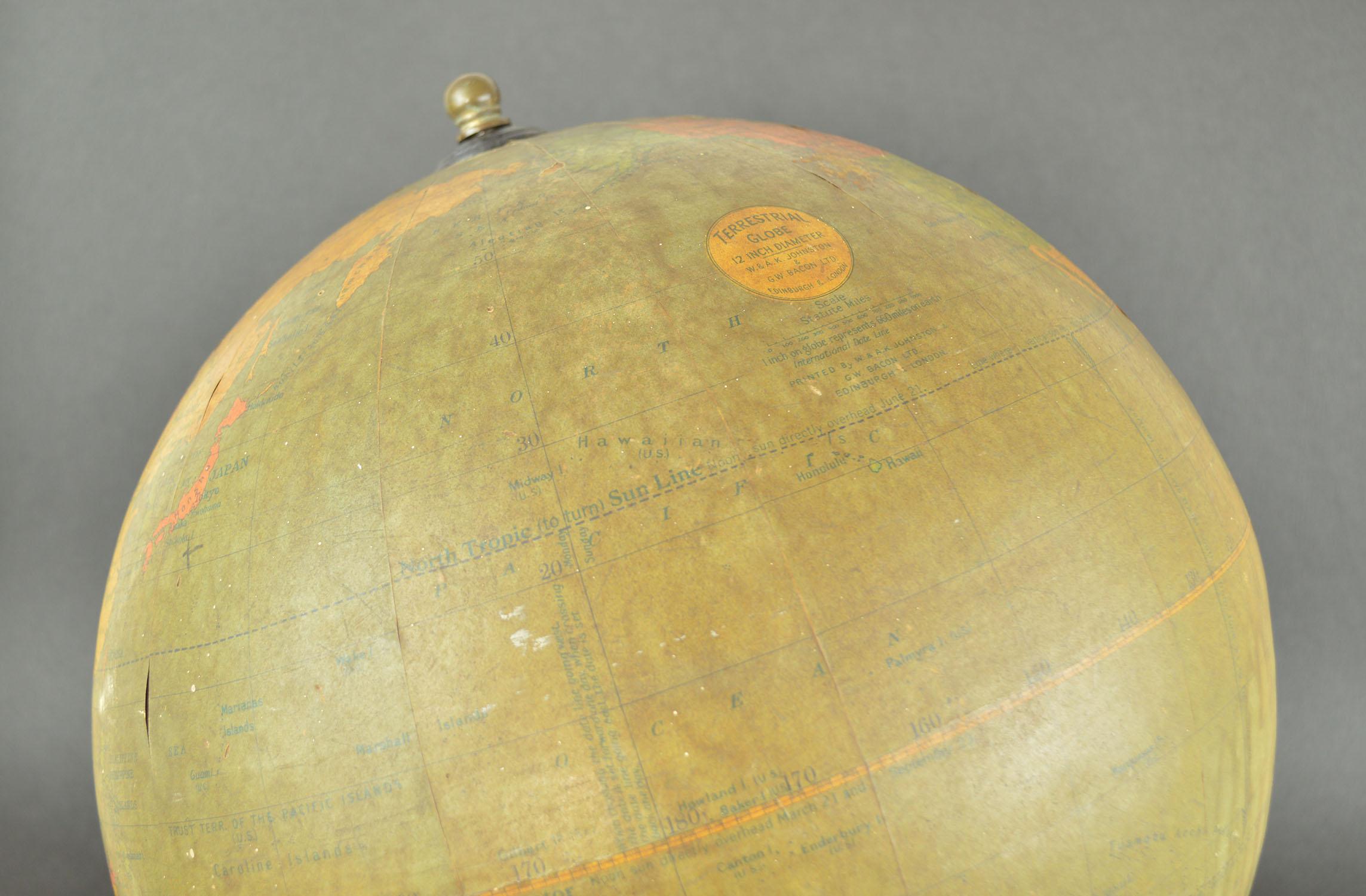 Painted Vintage Midcentury Globe by Johnston & Bacon, circa 1950