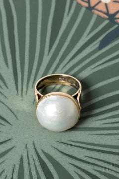 Vintage Midcentury Gold and Mabé Pearl Ring, Sweden, 1964