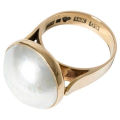 Retro Midcentury Gold and Mabé Pearl Ring, Sweden, 1964