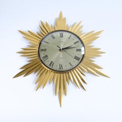 Vintage Mid_Century Gold Metamec Starburst Wall Clock, 1960s