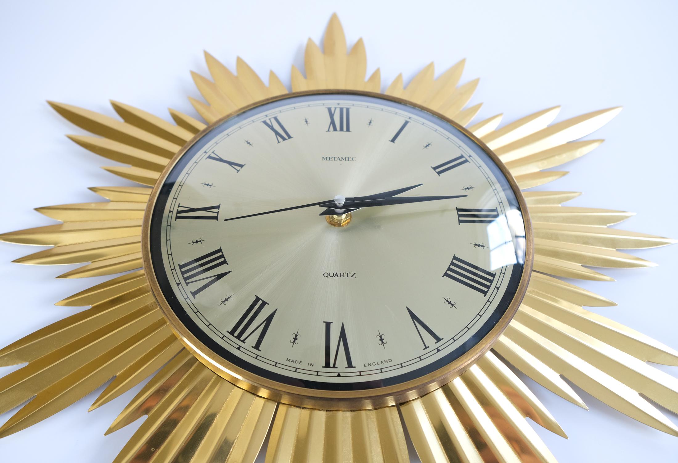 Mid-Century Modern Vintage Mid_Century Gold Metamec Starburst Wall Clock, 1960s For Sale