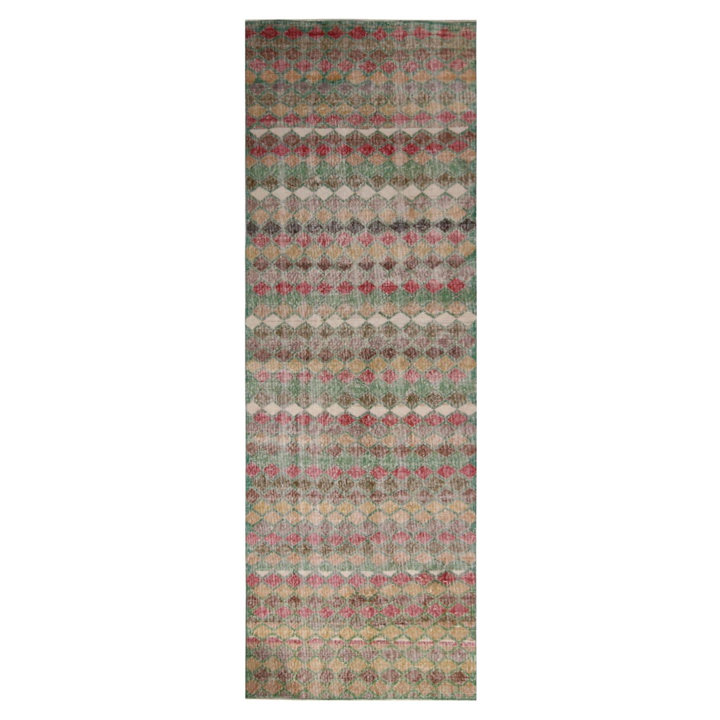 Vintage Midcentury Green and Yellow Wool Rug with MultiColor Accents