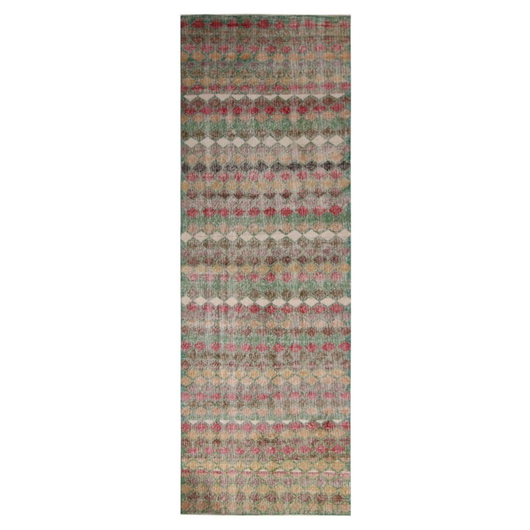 Vintage Midcentury Green and Brown Geometric Wool Rug, Multi-Color ...