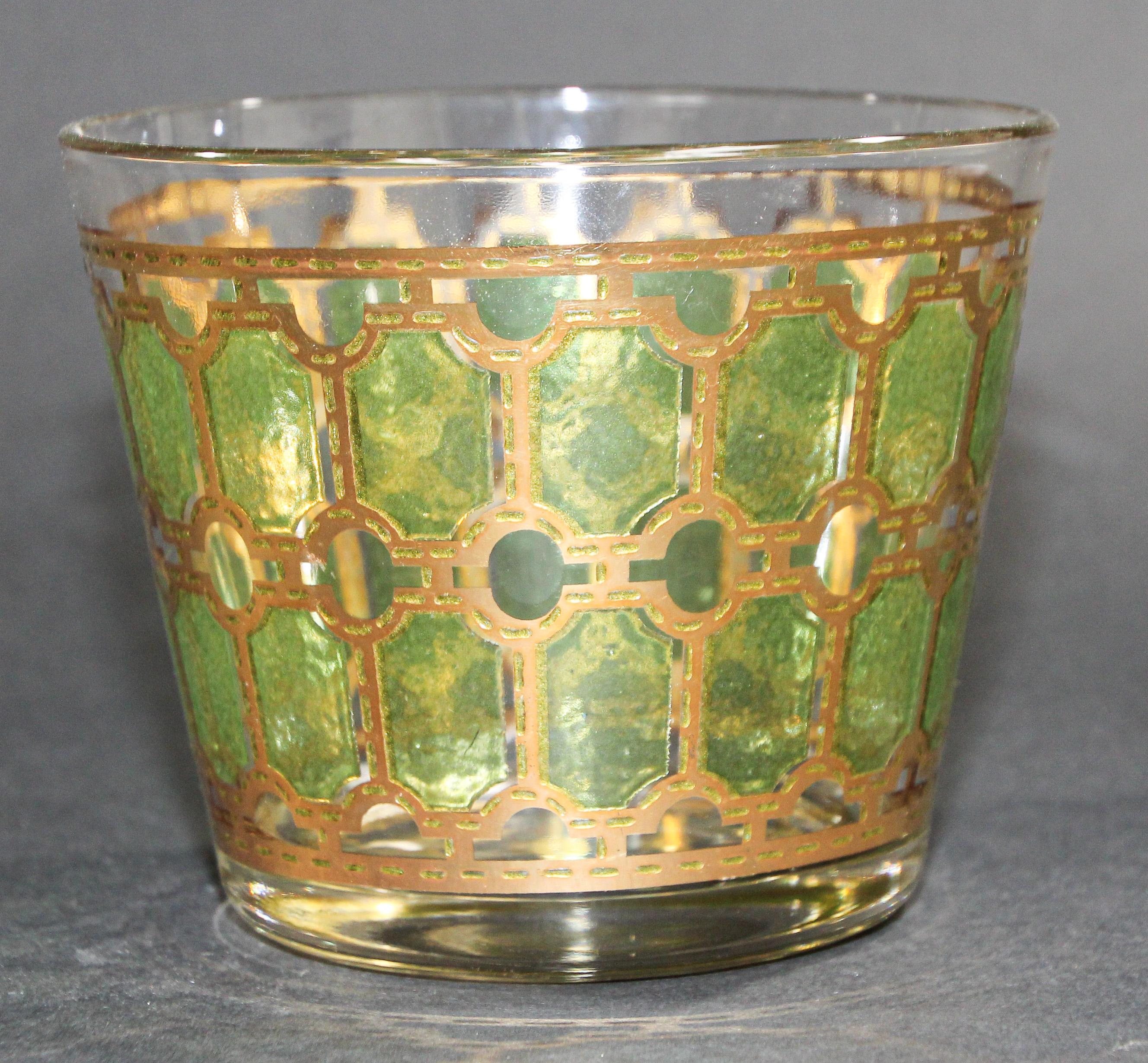 Mid-Century Modern Vintage Midcentury Green and Gold Ice Bucket 1960s