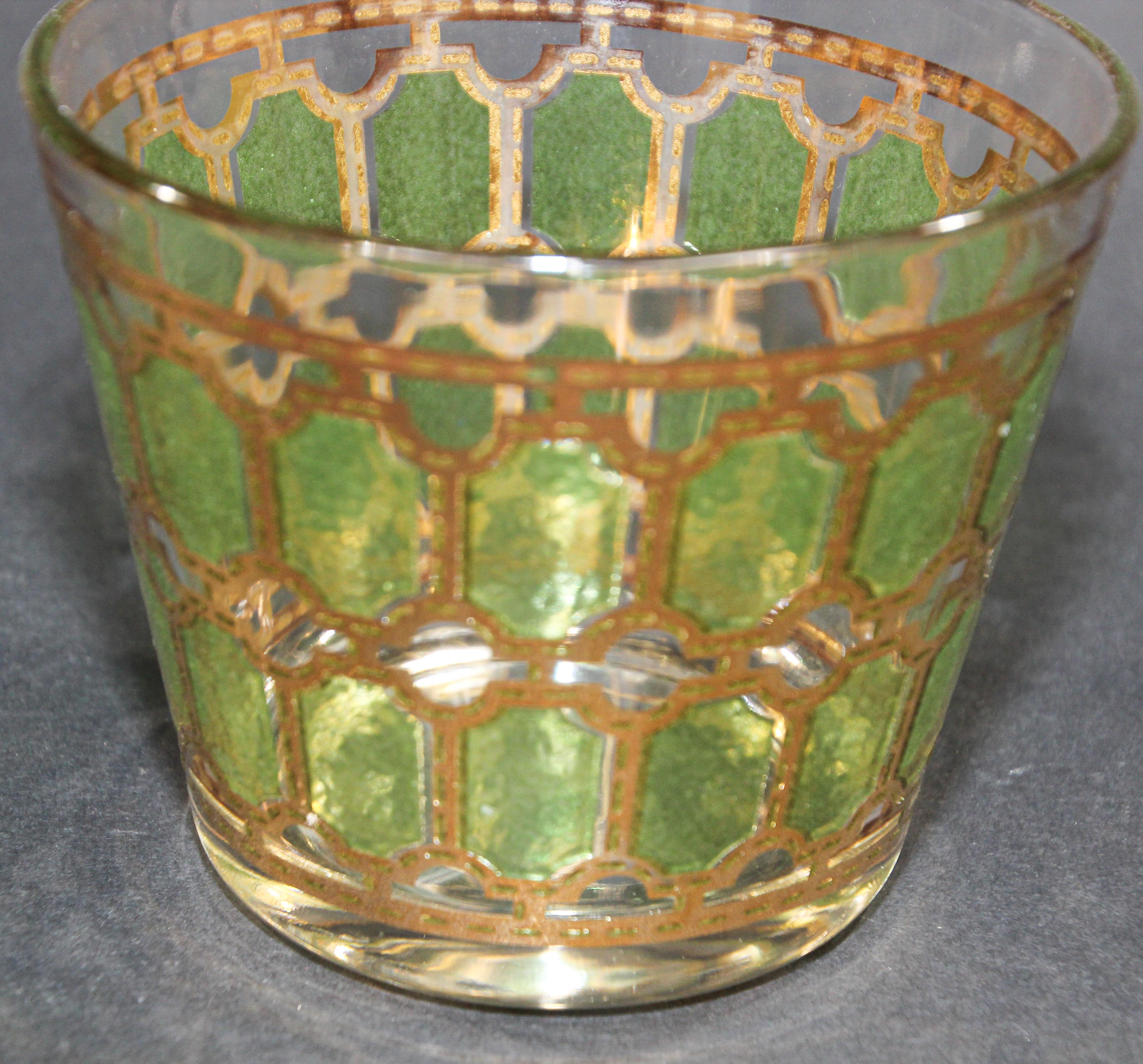 American Vintage Midcentury Green and Gold Ice Bucket 1960s