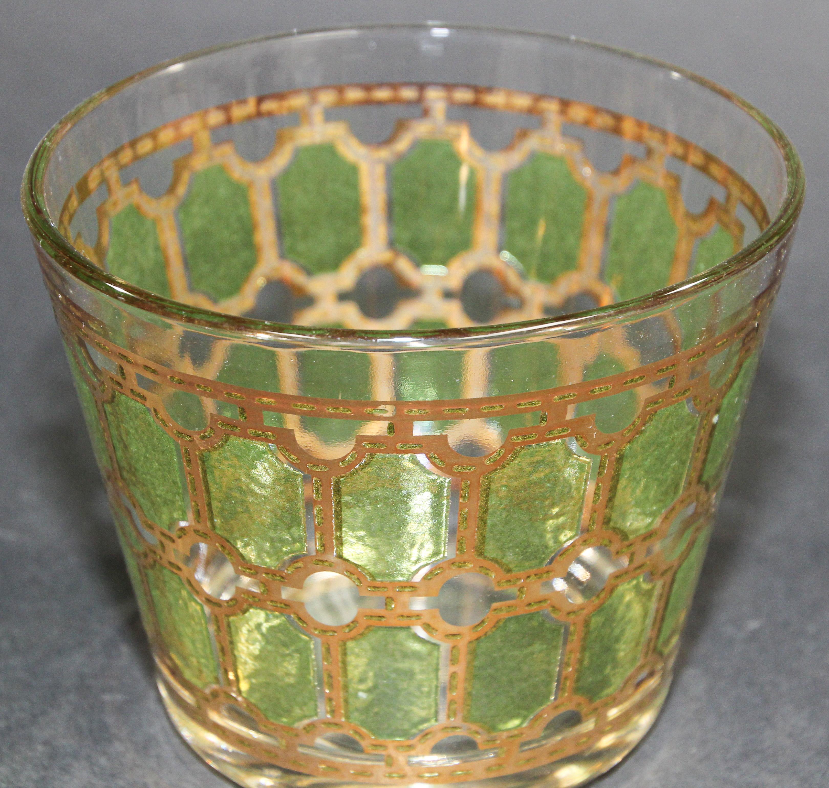 Appliqué Vintage Midcentury Green and Gold Ice Bucket 1960s