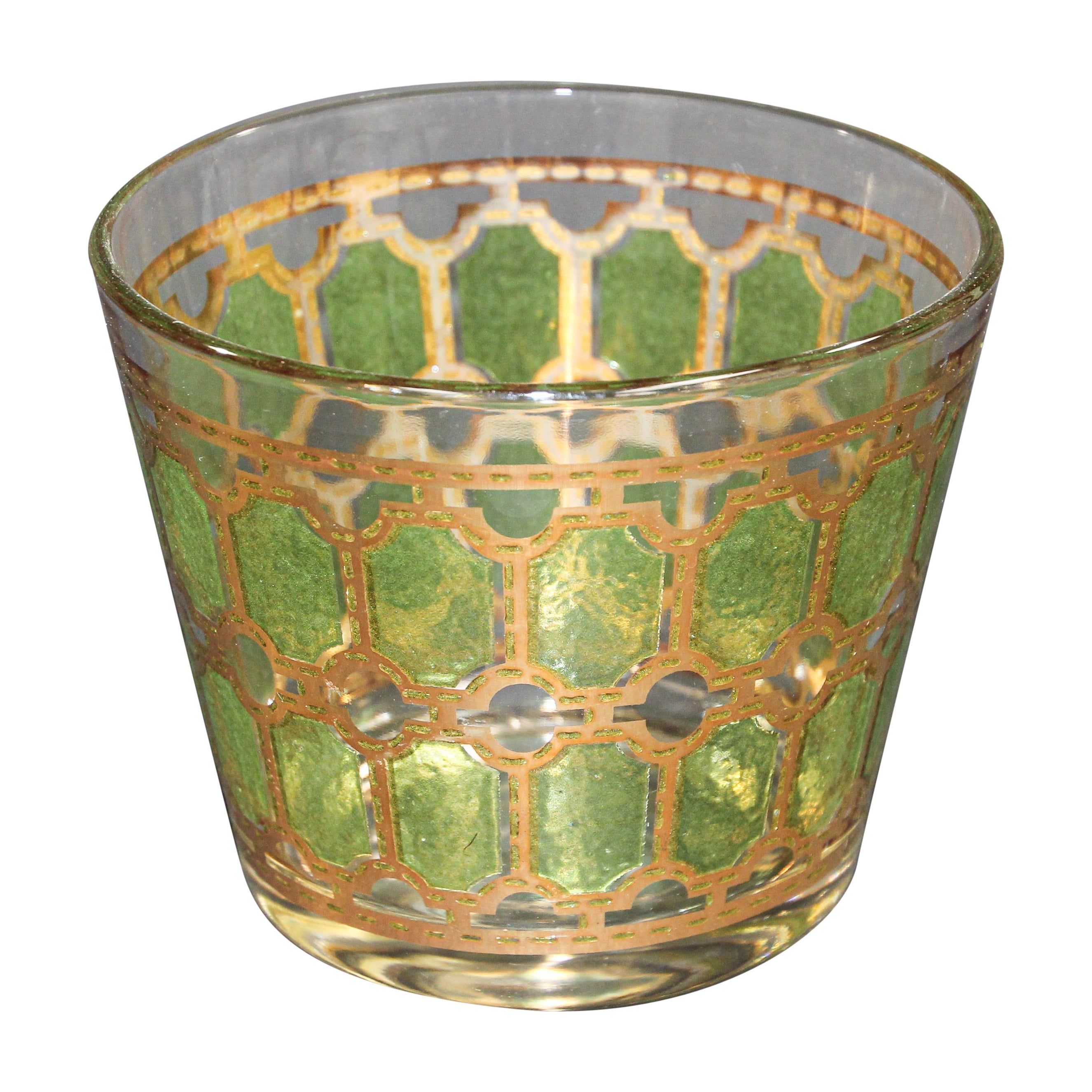 Vintage Midcentury Green and Gold Ice Bucket 1960s