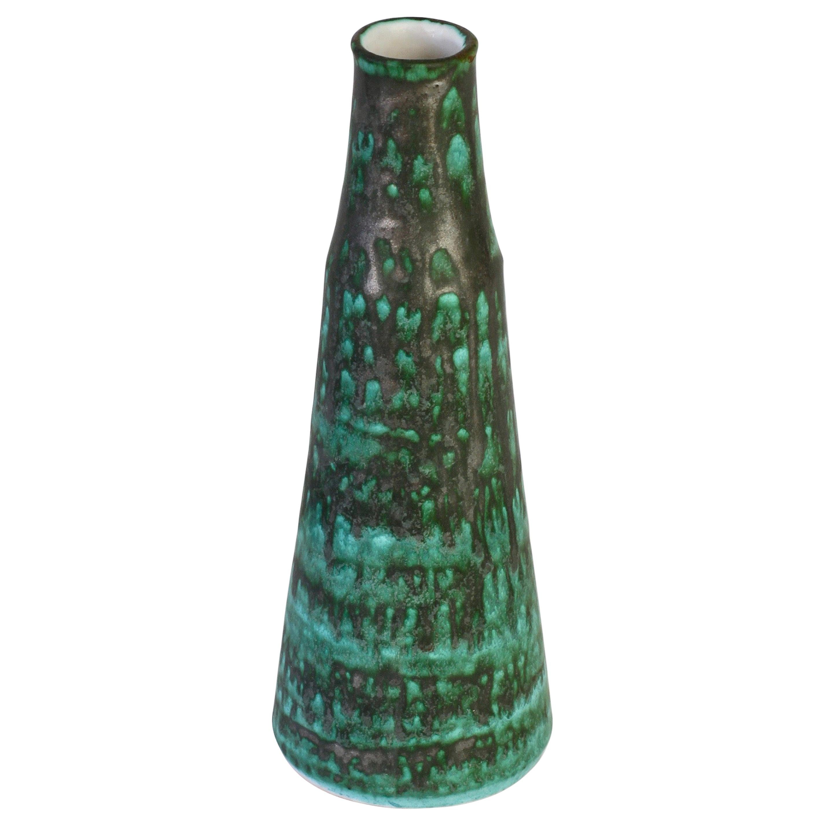 Vase aus der Mitte des Jahrhunderts:: grün und graphitfarben glasiert:: Waechtersbach:: 1950er Jahre