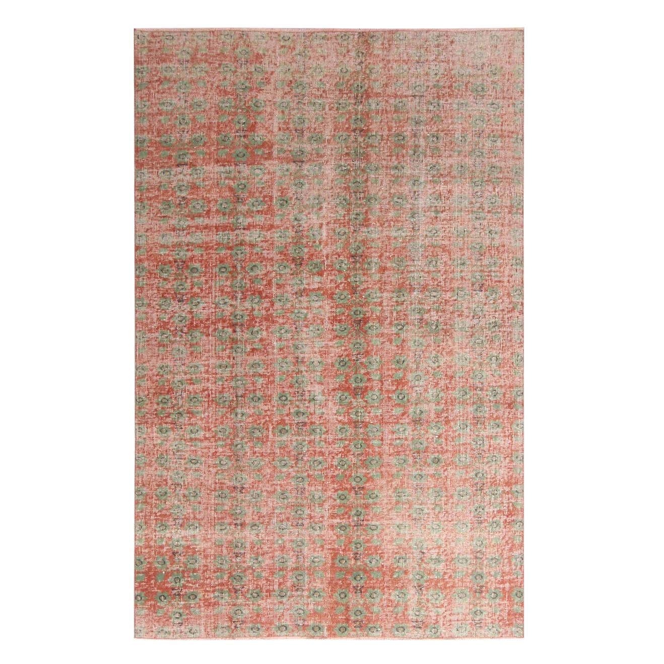Vintage Midcentury Green and Red Geometric Wool Rug at 1stDibs