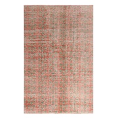 Vintage Midcentury Green and Red Geometric Wool Rug