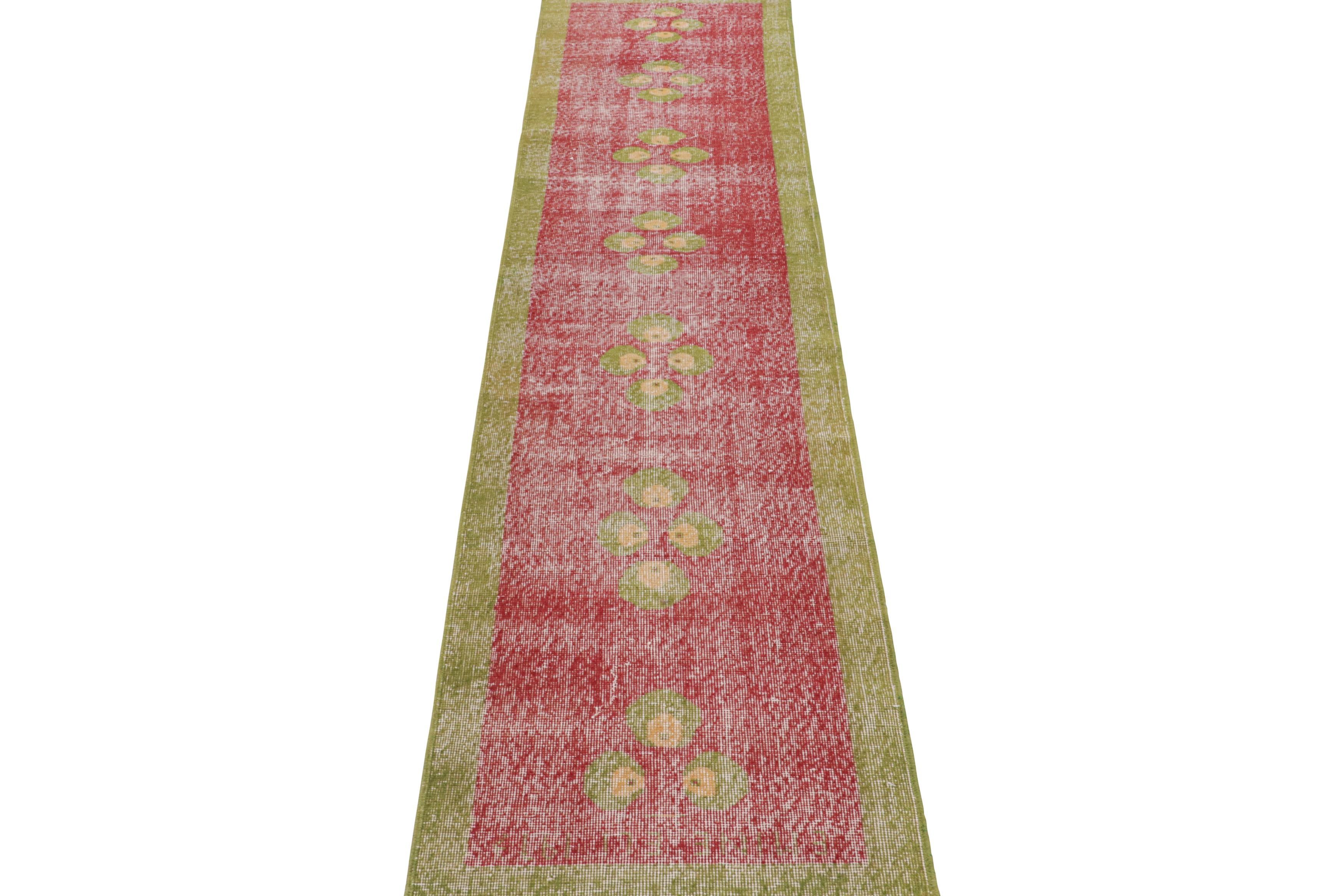 Turkish Vintage Midcentury Green and Red Geometric Wool Rug with Accents by Rug & Kilim For Sale