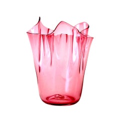 Vintage Midcentury Hand Blown Venini Handkerchief Art Glass Vase, Murano Italy