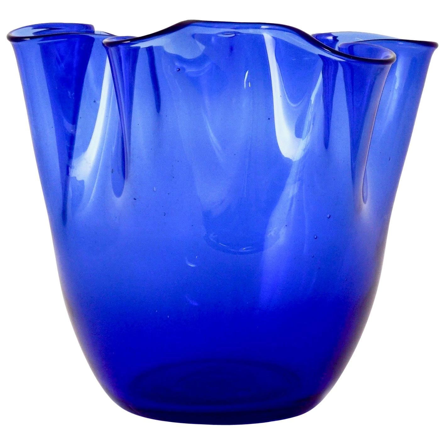 Vintage Midcentury Hand Blown Venini Handkerchief Art Glass Vase, Murano, Italy