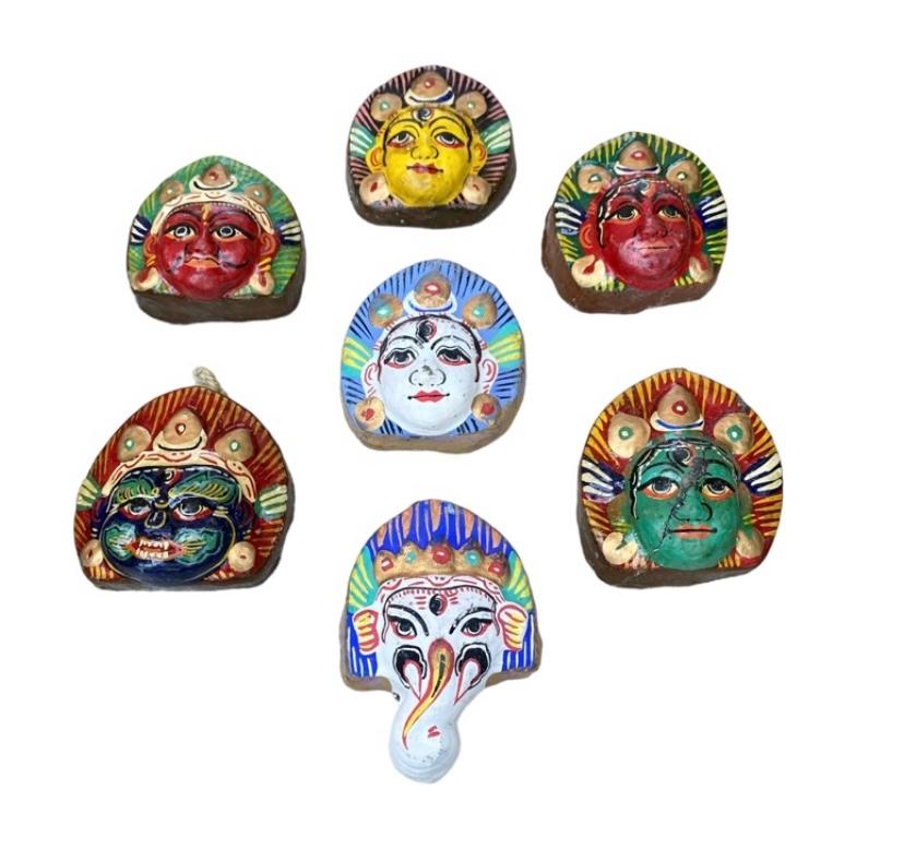 Mid-Century Modern Vintage Midcentury Hand Painted Shiva Sculptures Framed in Shadow Box