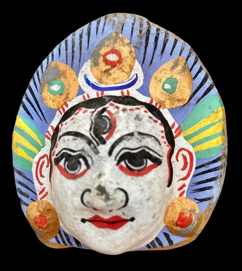 Clay Vintage Midcentury Hand Painted Shiva Sculptures Framed in Shadow Box