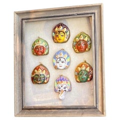 Vintage Midcentury Hand Painted Shiva Sculptures Framed in Shadow Box
