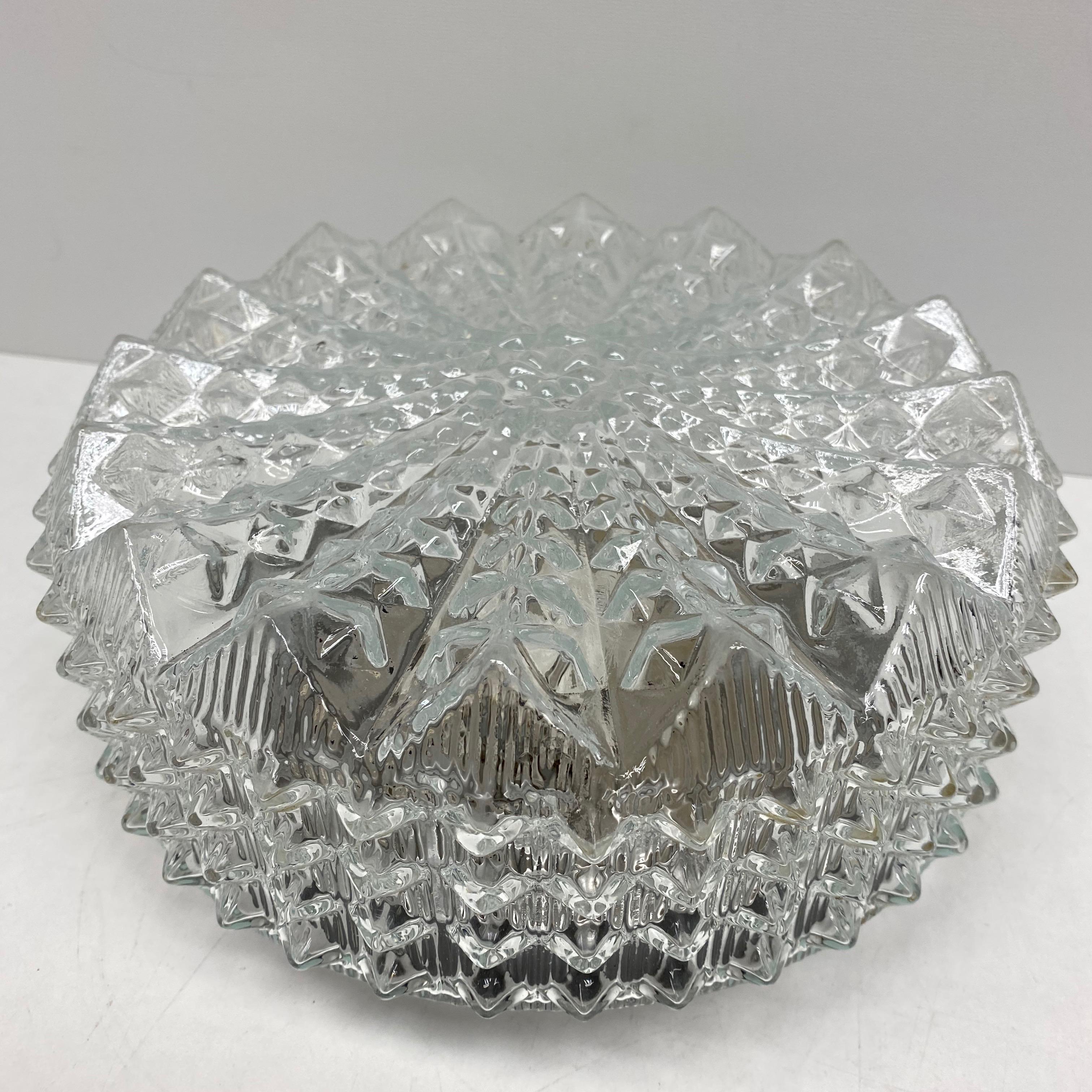 Mid-Century Modern Vintage Midcentury Ice Crystal Textured Flush Mount, 1970s For Sale