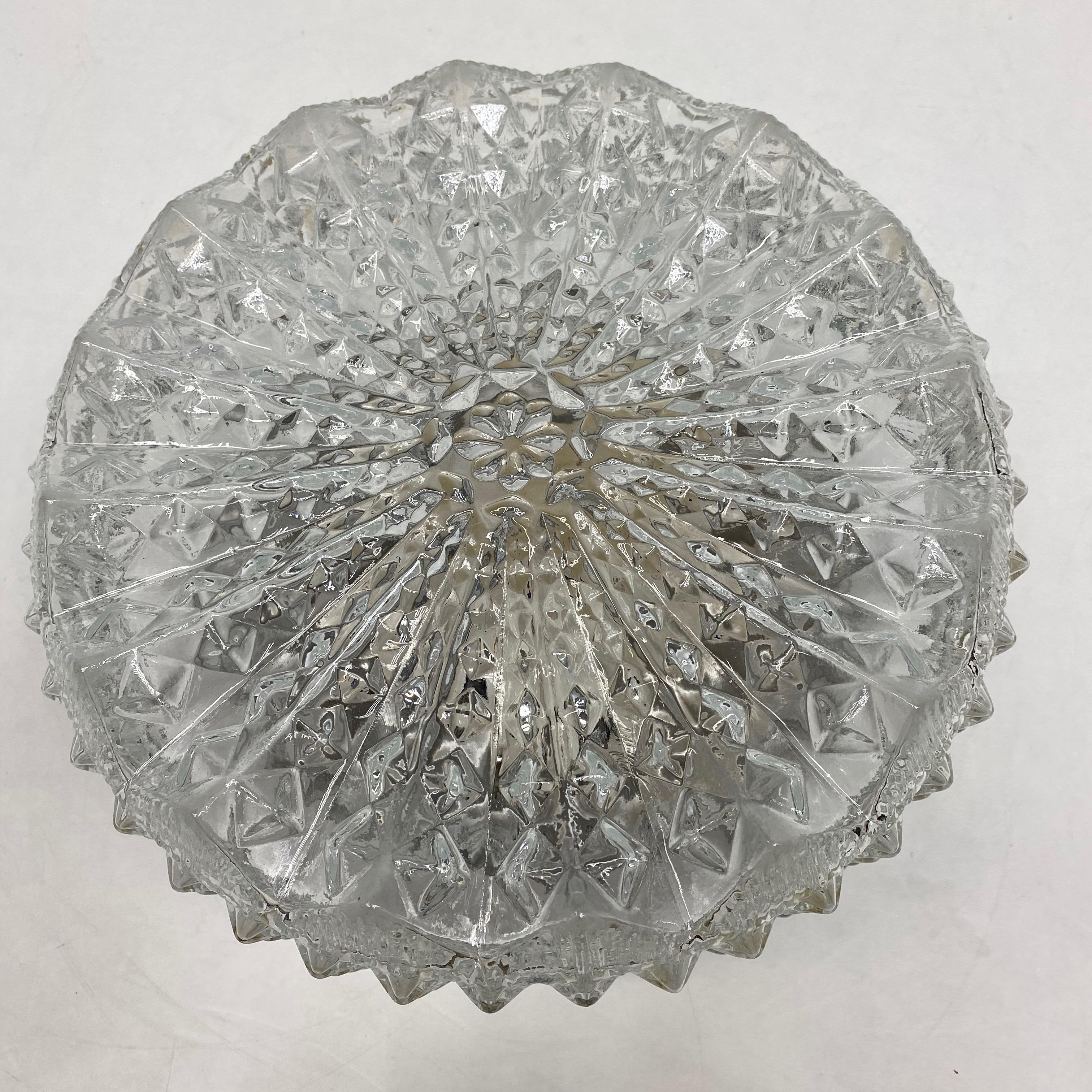 German Vintage Midcentury Ice Crystal Textured Flush Mount, 1970s For Sale