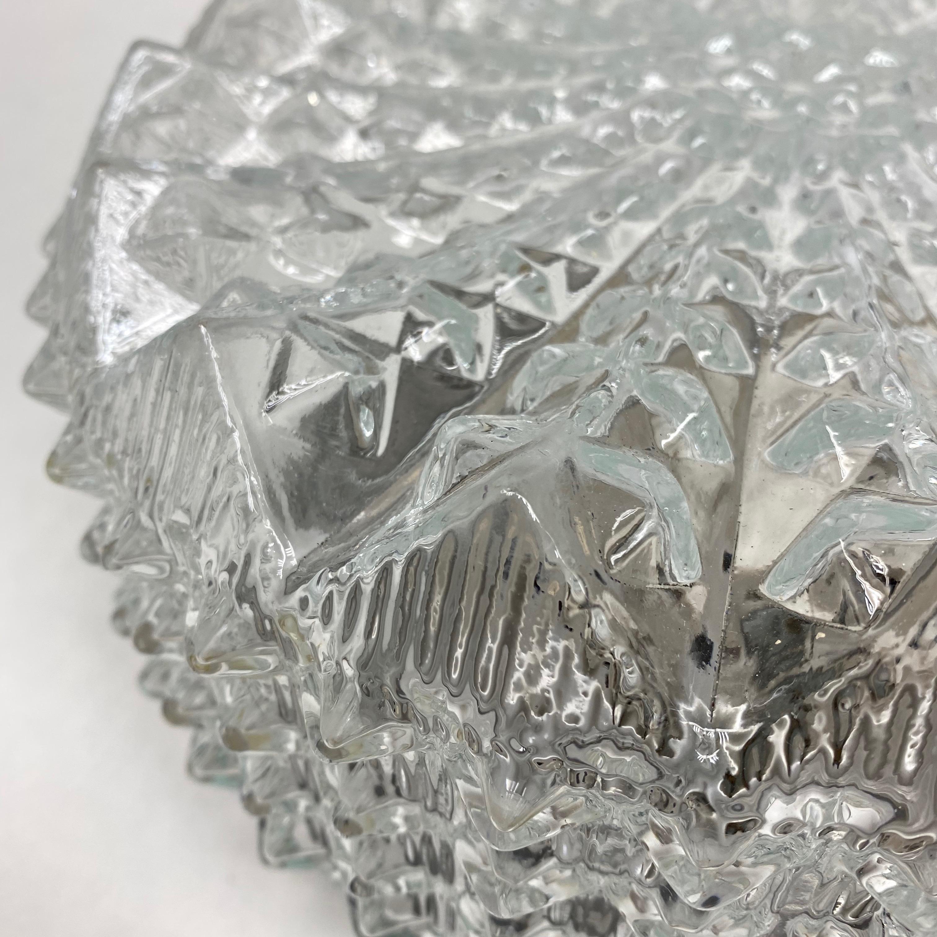 Late 20th Century Vintage Midcentury Ice Crystal Textured Flush Mount, 1970s For Sale