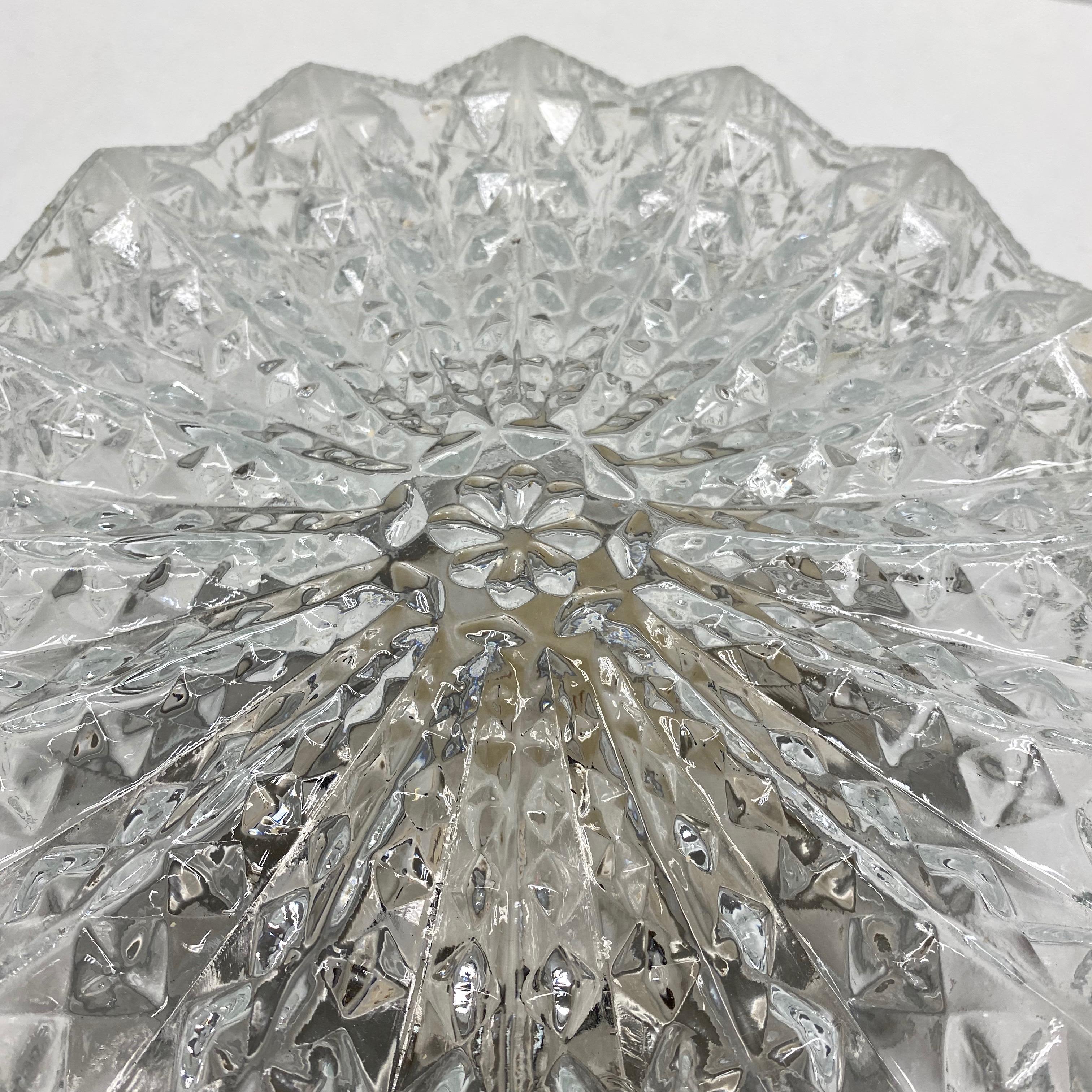 Metal Vintage Midcentury Ice Crystal Textured Flush Mount, 1970s For Sale