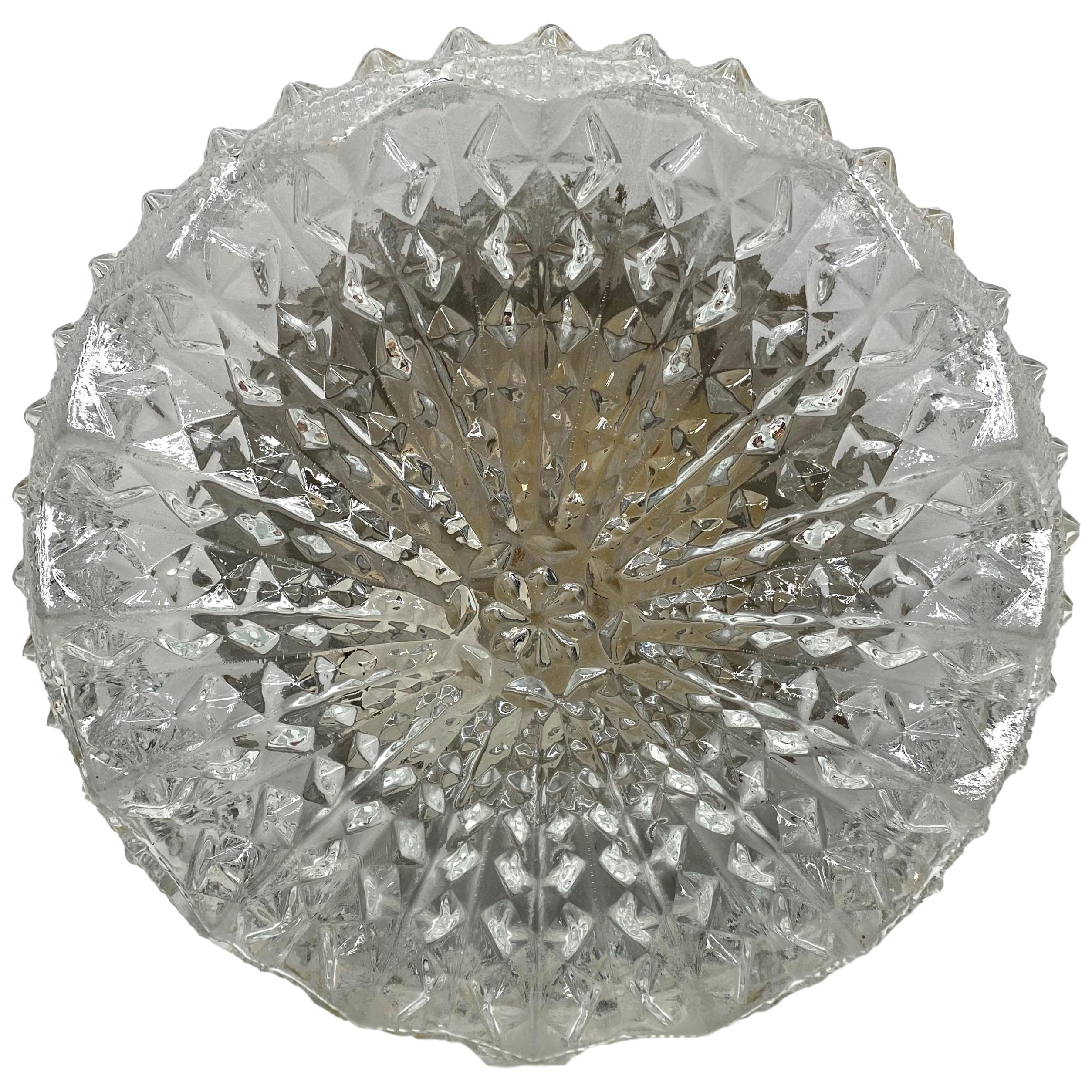 Vintage Midcentury Ice Crystal Textured Flush Mount, 1970s For Sale